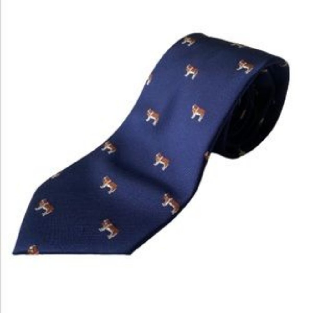 NWT – J.Crew – 100% Silk – St. Bernard Printed – Navy Blue Tie